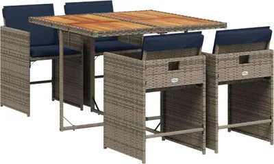 Immagine prodotto di Set da pranzo da giardino da 5 pz con Cuscini in Polyrattan Grigio