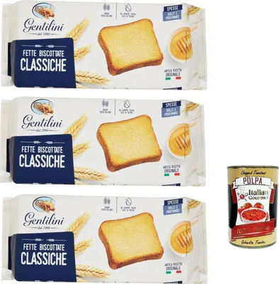 Produktbild von Gentilini Fette Biscottate Classiche Zwieback n 100% italienisches Produkt 3x 185g + Italian Gourmet polpa 400g