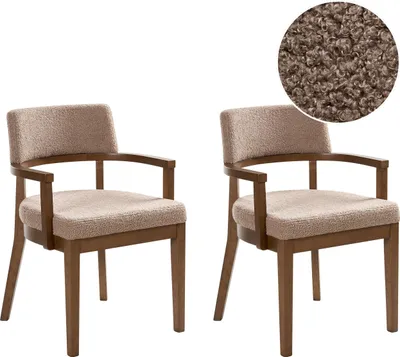 Produktbild von BELIANI Esszimmerstuhl 2er Set Taupe Bouclé Braune Holzbeine mit Armlehnen Klassisches Design Retro-Stil für Wohnzimmer Esstisch Stuhl mit Polstersitz