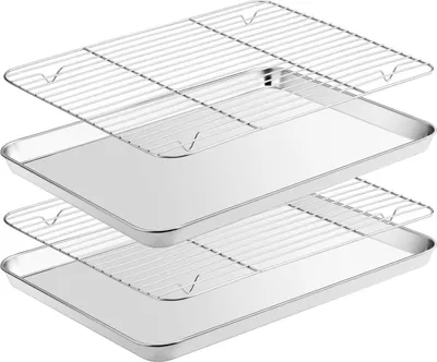 Zdjęcie produktu dla Blacha do pieczenia ze stali nierdzewnej z zestawem stojaków chłodzących, nieprzywierająca, 40,5x30,5x2,5 cm, prostokątna, można myć w zmywarce