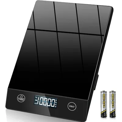 Produktbild von Küchenwaage Digital mit Geneigtes Display,Glas Digitale Küchenwaage,Hochpräzise 1g,Tara-Funktion,Wasserdicht 10KG Lebensmittelwaage,Touchscreen inkl. Batterien-Schwarz