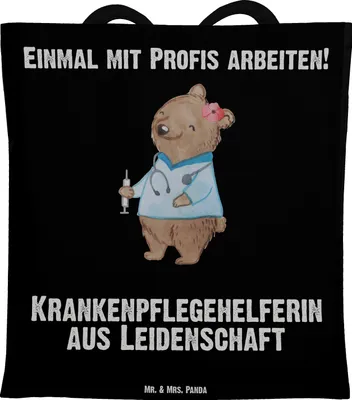 Produktbild von Mr. & Mrs. Panda Schultasche Krankenpflegehelferin Leidenschaft - Schwarz - Geschenk, Beruf, Ausbildung, Beutel, Pflegehelferin, Laptoptasche, Tote Bag, Tasche, Spruch