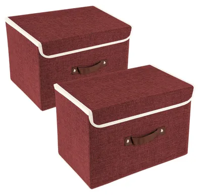 Produktbild von Faltbare Aufbewahrungsboxen mit Deckel, 38x25x25 cm, 2er Set, Weinrot
