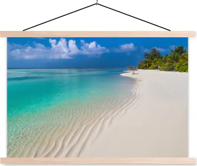 Produktbild von MuchoWow® Textilposter Meer - Strand - Sommer 120x80 cm mit holzfarbenen Rahmen - Aufhängeset