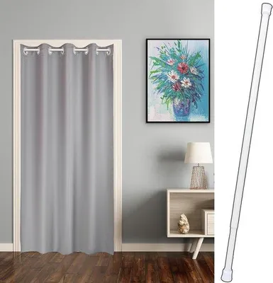 Obrázek produktu pro Záclona s výsuvnou tyčí, snadná montáž bez vrtání (šedá, 200 x 120 cm (v x š) a výsuvná tyč 50 až 80 cm)