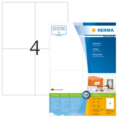 Obrázek produktu pro HERMA Label PREMIUM 4627 105x148mm bílá Rozměry: 105 x 148 mm (š x v)