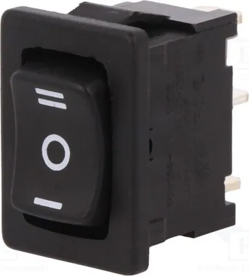 Image de 1 x Interrupteur 6A/250VAC, type ON-OFF-ON, noir, indice de protection IP40, position 3. Référence manquante : 1808.1103. Type : bascule