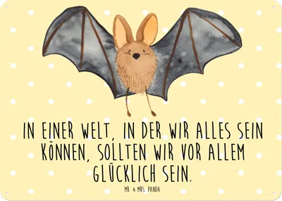Produktbild von Mr. & Mrs. Panda Schild Fledermaus Flügel DIN A5 - Gelb Pastell - Geschenk, wandtafel, tafel, Türschild, Blechschild, Lustige Sprüche, Wandbild