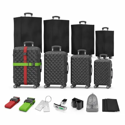 Produktbild von ONBEST Hartschalen Koffer Set | 4-teilig | Schwarz | mit TSA-Schloss | USB-Anschluss | viel Zubehör | 360° Doppelrollen