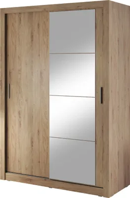 Produktbild von Furniture24 Schwebetürenschrank Kleiderschrank AR-04 ARTI Garderobenschrank mit Spiegel Schiebetürenschrank Shetland Eiche, 150 cm breit