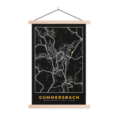 Produktbild von MuchoWow® Textilposter Gummersbach - Stadtplan - Gold - Karte - Deutschland 120x180 cm mit holzfarbenen Rahmen - Textil-Plakat