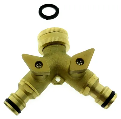 Produktbild von 2-Wege Messing Y Wasserhahn Verteiler 3/4" für Gartenschläuche