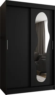 Produktbild von MEBLE KRYSPOL ULTRA 120 Kleiderschrank mit zwei Schiebetüren für Schlafzimmer – moderner Aufbewahrungsschrank mit Kleiderstange und Regalen – 120x200x62cm - Mattschwarz