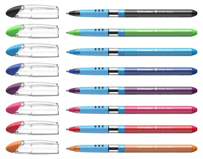 Produktbild von Schneider Schreibgeräte Slider Basic, Clip, Stick-Kugelschreiber, Schwarz, Blau, Hellblau, Hellgrün, Orange, Pink, Rot, Violett, 8 Stück(e), Extradick