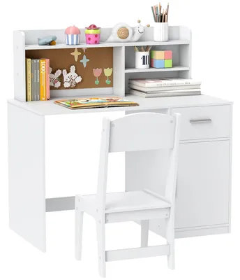 Immagine prodotto di AIYAPLAY Scrivania per Bambini con Scaffali, Armadietto, Cassetto e Sedia per Bambini Abbinata in MDF Bianco