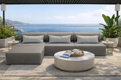 Produktbild von TRADA Gartensofa lounge set Bali M Beige Wasserabweisend Stoff Modern Design Ecksofa