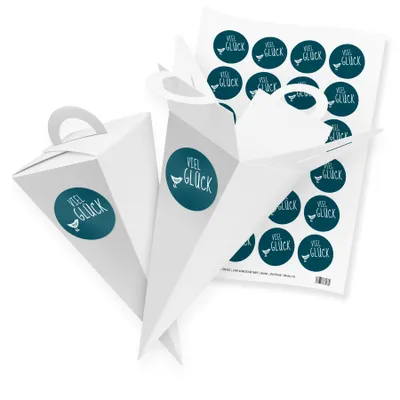 Produktbild von itenga SET V54 24x Geschenktüte Schultüte 21 cm, Weiß + Stickerbogen (Motiv 13)