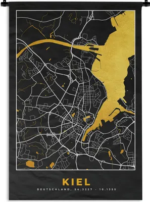 Obrázek produktu pro MuchoWow® Tapiserie Věšení na zeď Kiel - Mapa - Zlato - Německo 90x135 Tapiserie dekorace Nástěnná šála