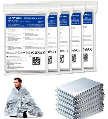 Imagen del producto de Manta térmica plateada, paquete de 5 unidades, 210 x 160 cm, para emergencias