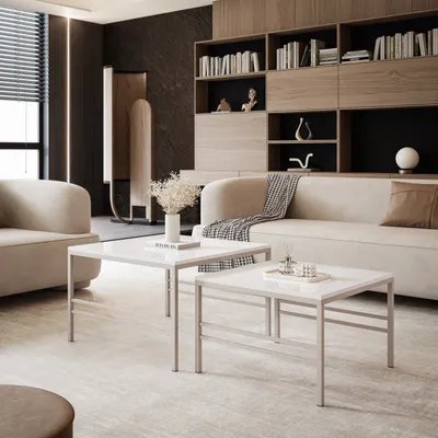 Produktbild von Idohome - Moderner Couchtisch FORMA 2in1 70/60 cm für das Wohnzimmer mit Metalgestell Kaffeetisch Wohnzimmertisch Sofatisch Kaschmir / Weiß Hochglanz