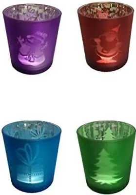Produktbild von Windlicht aus Glas - Teelichthalter Weihnachten aus Glas neues Design 4 er Set