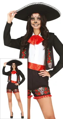 Produktbild von Tag Der Toten Catrina Halloween Fiesta Kostüm Damenhut Rosen Totenkopf, Größe: 36 - 38 (S) Farbe: Schwarz / Weiß