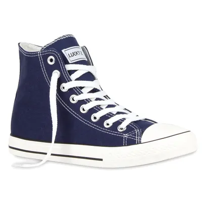 Produktbild von Mytrendshoe Herren Sneakers High Top Schnürer Kult Sportschuhe Freizeit Schuhe 72105, Farbe: Dunkelblau Lucky, Größe: 36