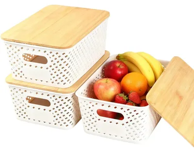 Aufbewahrungsbox mit Bambusdeckel, stapelbar, 5 l, weiß