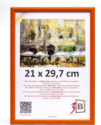 Obrázek produktu pro Rám na fotografie, oranžový, 21x29,7 cm (formát A4), dřevěný rám s akrylovým sklem, vhodný pro fotografie a dokumenty