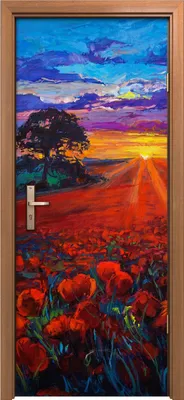 Produktbild von Türposter 80x200 cm Türaufkleber Türtapete Türfolie Klebefolie Foto Wiesen landschaft Mohn Felder