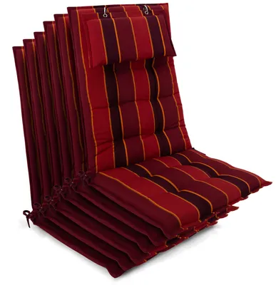 Produktbild von Beautissu 6er Set Sun-HL Hochlehner Auflage 120x50x8cm Rot-Gestreift