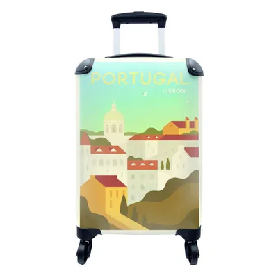 Produktbild von MuchoWow® Koffer Handgepäck Trolley Rollkoffer Kleine Reisekoffer mit 4 Rollen - Illustration der Hauptstadt Lissabon, Portugal - Cabin Size < 55x40x23 cm & 55x40x20 cm - Fotokoffer - Kabinenkoffer - Boardgepäck - Reise-Box - Reisekoffer - Reisegepäck - Koffer mit Bild - Trolley für Kinder