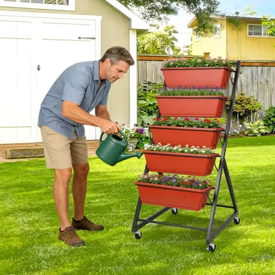 Image de Jardinière surélevée Izrielar à 5 niveaux, 56 x 64 x 121 cm, avec 5 bacs et trous de drainage, jardinière verticale autonome, bac de culture pour légumes