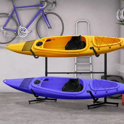 Produktbild von Kajak Ständer für 2 Kajaks, Surfboard Halterung, Stahl, breitenverstellbar, Schwarz | 240 x 72,5 x 157 cm | 80 kg