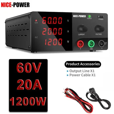 Zdjęcie produktu dla Regulowane zasilanie laboratoryjne DC – zasilacz impulsowy – wyjście: 60V, 20A – jedno wyjście – wejście: 220V AC – 50/60Hz