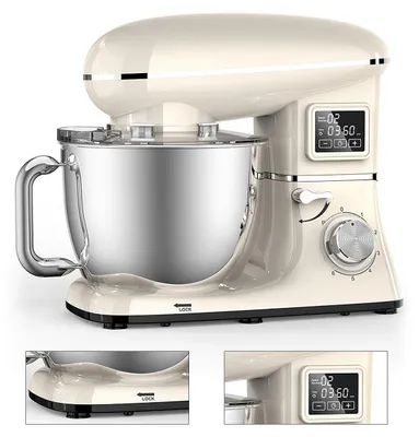 Produktbild von 6L große küchenmaschine, display, 6 geschwindigkeiten, rührer, knethaken, schneebesen