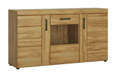 Produktbild von Kommode Cortina 3-türig aus MDF mit Glaseinsatz Softclose 86x157x41 cm
