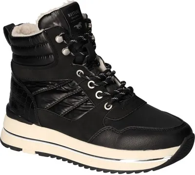 Produktbild von Mustang Damen Stiefelette Plateausohle warm gefüttert Schnürboots 1480-602, Größe:40 EU, Farbe:Schwarz