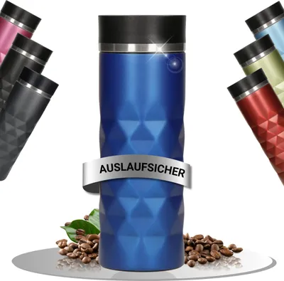 Produktbild von Glitzernder Thermobecher "Diamond" in Schwarz, Blau, Grün, Rot, Pink, Grau/Silber und Hellblau - Doppelwandig und stylisch für heiße und kalte Getränke. Entdecken Sie Qualität und Glanz! Blau