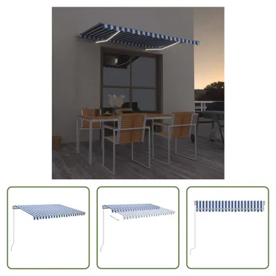 Immagine prodotto di The Living Store Tenda da sole manuale a scomparsa con LED 300x250 cm blu e bianca