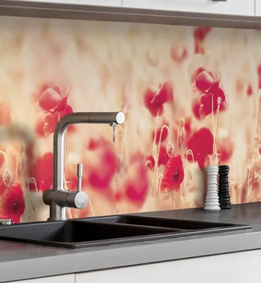 Produktbild von Küchenrückwand selbstklebend Mohnblumen Spritzschutz Folie 400 x 60cm Folie versteift 0,4mm