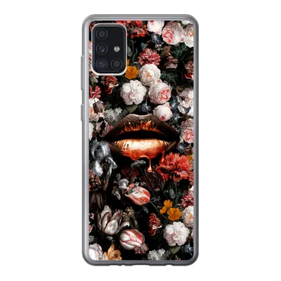 Produktbild von MuchoWow® Handyhülle Schutzhülle Hülle für Samsung Galaxy A52 5G Lippen - Blumen - Farbe - Orange - Kunst - Abstrakt - Alte Meister Silikon Softcase Handy Hülle - Umschlag