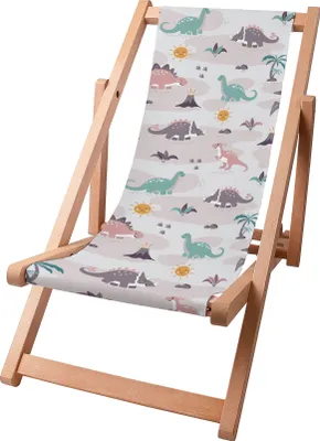 Produktbild von Dreamroots Kinder Liegestuhl klappbar Holz bis zu 130 kg, Sonnenliege klappbar mit 3-stufiger Neigungsregulierung der Rückenlehne, Dinos Friends