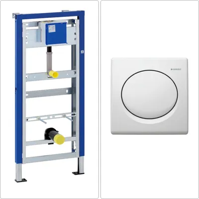 Produktbild von GEBERIT DUOFIX BASIC Urinal Vorwandelement mit GEBERIT HyBasic Betätigungslatte, weiß