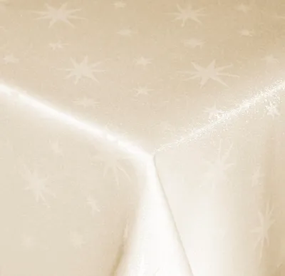 Produktbild von Tischdecke 160 x 220 cm oval creme Polyester Sterne Weihnachten Tischwäsche glänzend weihnachtlich
