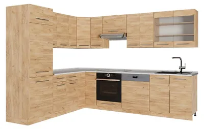 Zdjęcie produktu dla Kuchnia narożna Vicco Fame-Line Dąb goldkraft/Dąb goldkraft 287 x 227 cm, BP Marmur, Model 56937