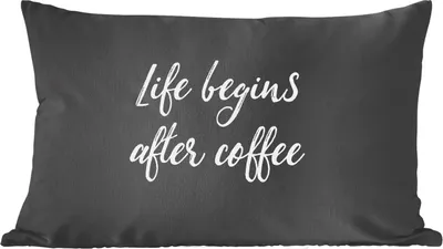Produktbild von MuchoWow® Zierkissen Sofakissen Wohnzimmer Dekokissen 50x30 cm Zitate - Kaffee - Das Leben beginnt nach dem Kaffee - Sprichwörter - Wohnzimmerdekoration - Polster mit Photo