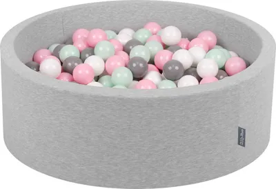 Obrázok produktu pre KiddyMoon 90x30cm/300 loptičiek ∅ 7cm Okrúhly Detské penové loptičky  vyrobené v EÚ, Svetlo šedá: Biela/Sivá/Mäta: /Púdrová Ružová