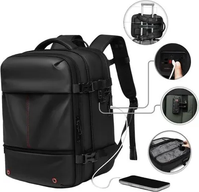 Produktbild von CarryQuest® - Zen Pro Mini Vakuum Rucksack 48L - Underseat Handgepäck Rucksack mit Vakuumkompression - Erweiterbare Reisetasche mit 16 Zoll Laptopfach, TSA-Schloss & USB-Ladeanschluss - Schwarz
