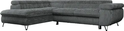 Produktbild von Ecksofa Sofa Grau, Wohnlandschaft L-Form mit Schlaffunktion und Bettkasten, Schlafsofa mit Bettkasten, Sofa mit Einstellbare Kopfstützen, Peter L - Dunkelgrau Cord - Links Grau